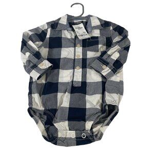 Oshkosh B Gosh Boys Size 18M Long Sleeve Button Up One Piece Shirt Blue White NW